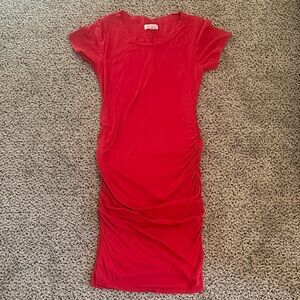 Velvet Red Ruched Midi Dress